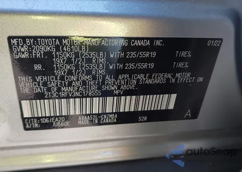 2022 Toyota Rav4 Xle Premium from USA, damaged, VIN 2T3C1RFV3NC178555
